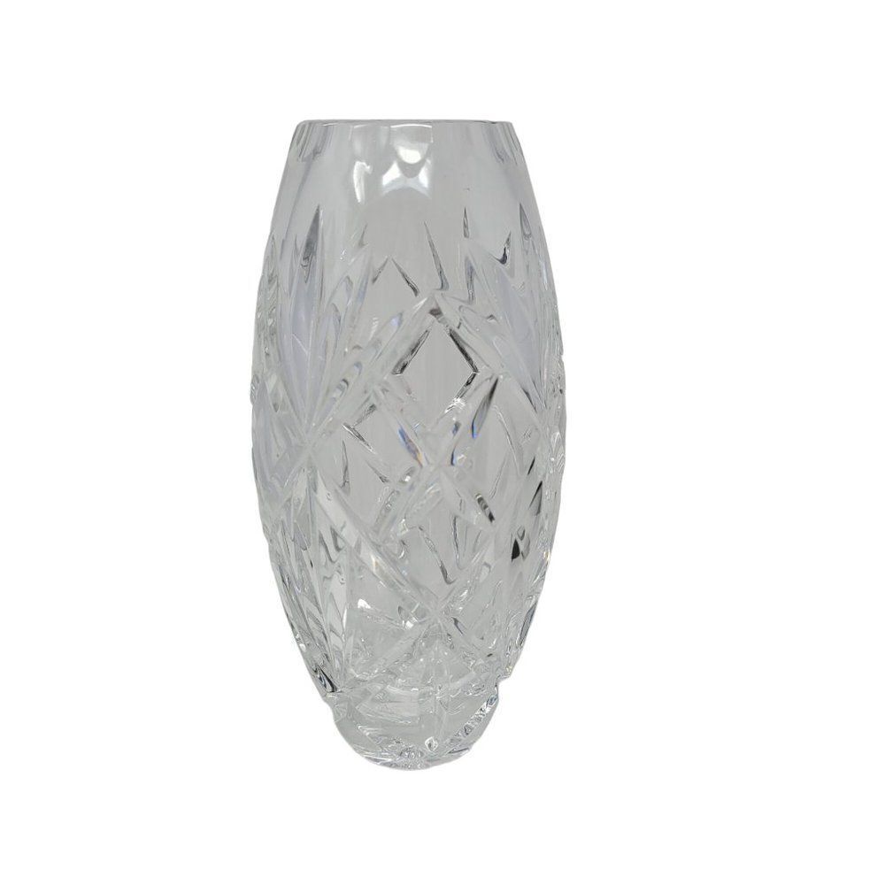 Vtg Crystal Vase 6" Diamond Star Sparkle Narrow‎ Oval Flower Vase Home Decor